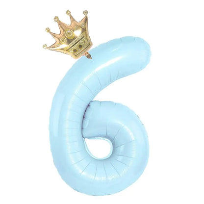 Number Balloon With Crown 1 2 3 4 5 6 7  Birthday / Party /Baby Shower / Decoration. 32inch Pastel Baby Blue Pink