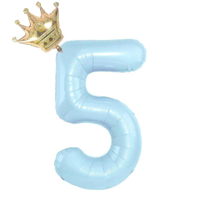 Number Balloon With Crown 1 2 3 4 5 6 7  Birthday / Party /Baby Shower / Decoration. 32inch Pastel Baby Blue Pink