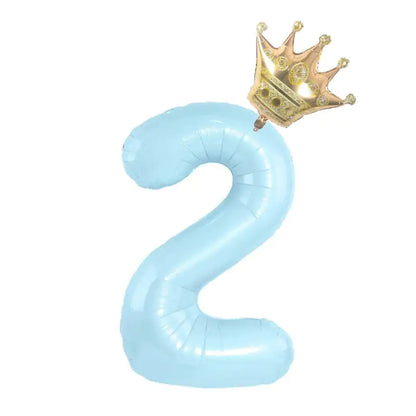 Number Balloon With Crown 1 2 3 4 5 6 7  Birthday / Party /Baby Shower / Decoration. 32inch Pastel Baby Blue Pink