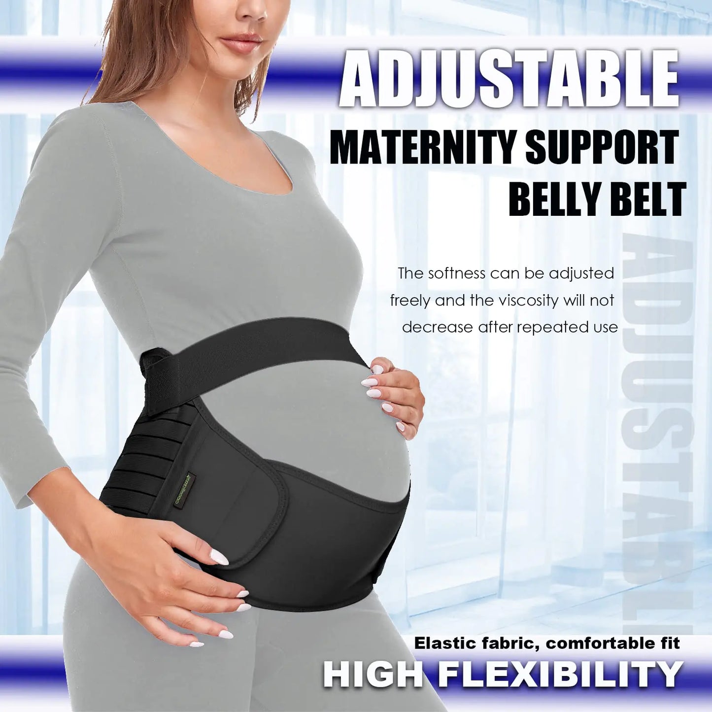 Maternity Belt Pregnancy Belly Band – 3 in 1 Support (Black, M: Fit Ab 35.5"-47.3")