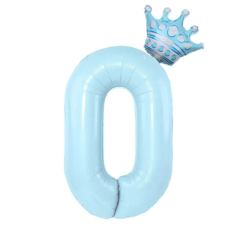 Number Balloon With Crown 1 2 3 4 5 6 7  Birthday / Party /Baby Shower / Decoration. 32inch Pastel Baby Blue Pink