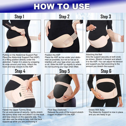 Maternity Belt Pregnancy Belly Band – 3 in 1 Support (Black, M: Fit Ab 35.5"-47.3")