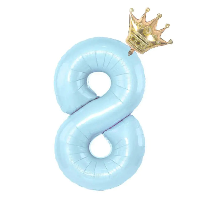 Number Balloon With Crown 1 2 3 4 5 6 7  Birthday / Party /Baby Shower / Decoration. 32inch Pastel Baby Blue Pink