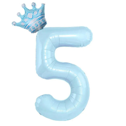 Number Balloon With Crown 1 2 3 4 5 6 7  Birthday / Party /Baby Shower / Decoration. 32inch Pastel Baby Blue Pink