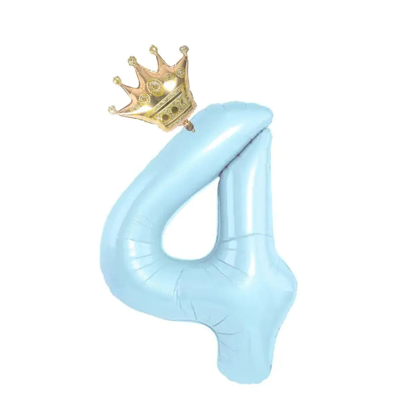 Number Balloon With Crown 1 2 3 4 5 6 7  Birthday / Party /Baby Shower / Decoration. 32inch Pastel Baby Blue Pink