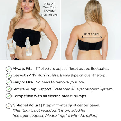 Hands-Free Pumping Bra - Comfortable, Adjustable, Customizable - Converts Nursing Bra or Maternity Bra to Breast Pump Bra Large-X-Large Plus Black