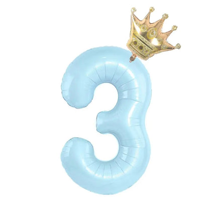 Number Balloon With Crown 1 2 3 4 5 6 7  Birthday / Party /Baby Shower / Decoration. 32inch Pastel Baby Blue Pink