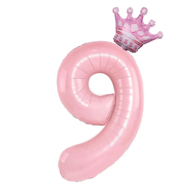 Number Balloon With Crown 1 2 3 4 5 6 7  Birthday / Party /Baby Shower / Decoration. 32inch Pastel Baby Blue Pink