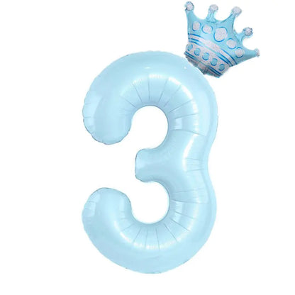 Number Balloon With Crown 1 2 3 4 5 6 7  Birthday / Party /Baby Shower / Decoration. 32inch Pastel Baby Blue Pink