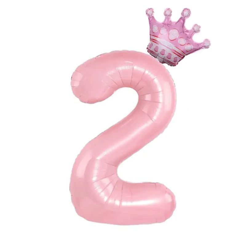 Number Balloon With Crown 1 2 3 4 5 6 7  Birthday / Party /Baby Shower / Decoration. 32inch Pastel Baby Blue Pink