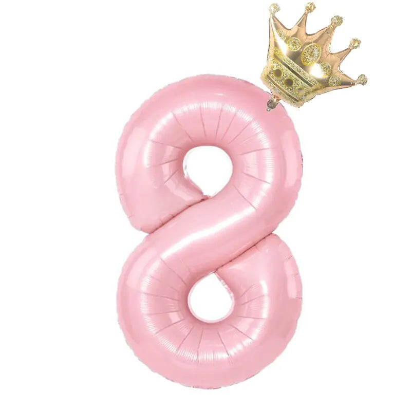 Number Balloon With Crown 1 2 3 4 5 6 7  Birthday / Party /Baby Shower / Decoration. 32inch Pastel Baby Blue Pink