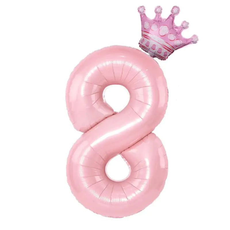 Number Balloon With Crown 1 2 3 4 5 6 7  Birthday / Party /Baby Shower / Decoration. 32inch Pastel Baby Blue Pink