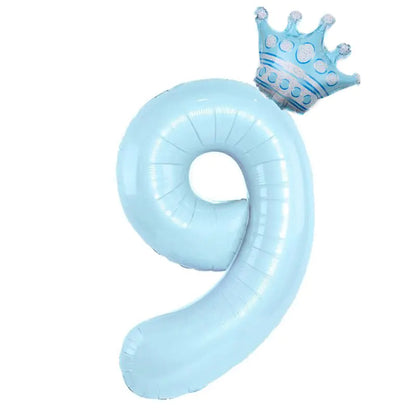 Number Balloon With Crown 1 2 3 4 5 6 7  Birthday / Party /Baby Shower / Decoration. 32inch Pastel Baby Blue Pink