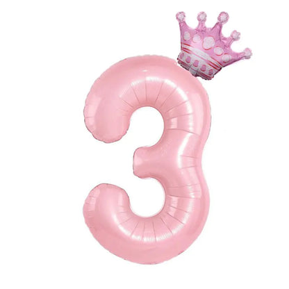 Number Balloon With Crown 1 2 3 4 5 6 7  Birthday / Party /Baby Shower / Decoration. 32inch Pastel Baby Blue Pink