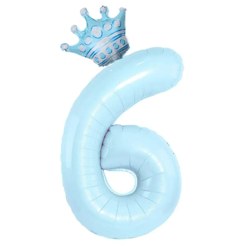 Number Balloon With Crown 1 2 3 4 5 6 7  Birthday / Party /Baby Shower / Decoration. 32inch Pastel Baby Blue Pink