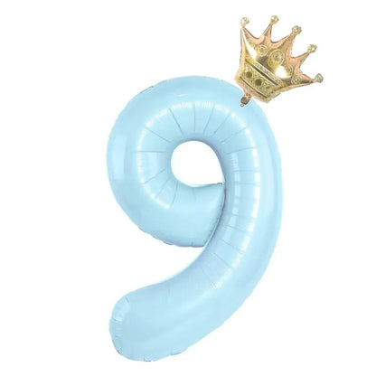 Number Balloon With Crown 1 2 3 4 5 6 7  Birthday / Party /Baby Shower / Decoration. 32inch Pastel Baby Blue Pink