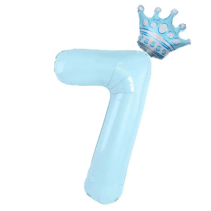 Number Balloon With Crown 1 2 3 4 5 6 7  Birthday / Party /Baby Shower / Decoration. 32inch Pastel Baby Blue Pink