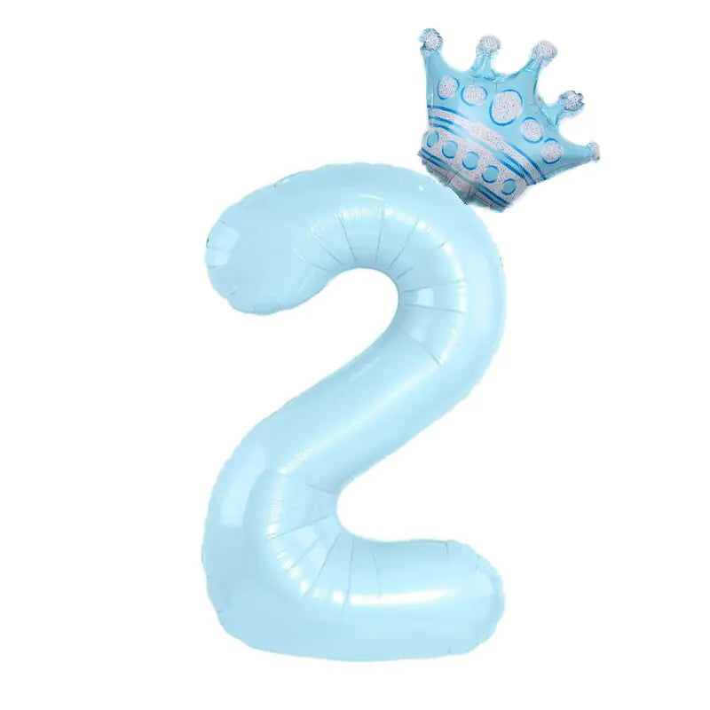 Number Balloon With Crown 1 2 3 4 5 6 7  Birthday / Party /Baby Shower / Decoration. 32inch Pastel Baby Blue Pink