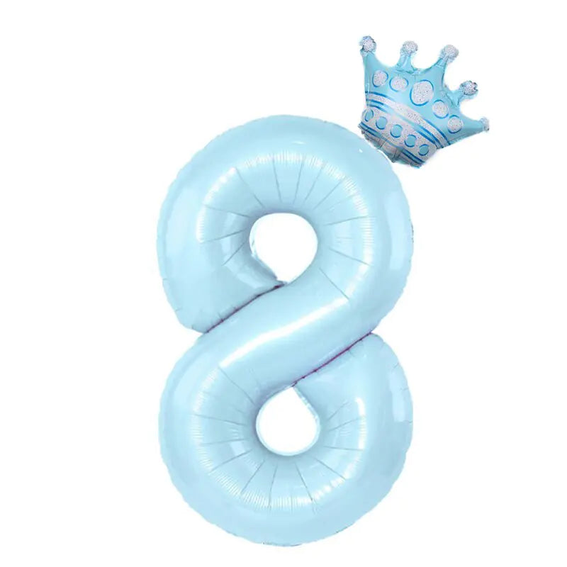 Number Balloon With Crown 1 2 3 4 5 6 7  Birthday / Party /Baby Shower / Decoration. 32inch Pastel Baby Blue Pink